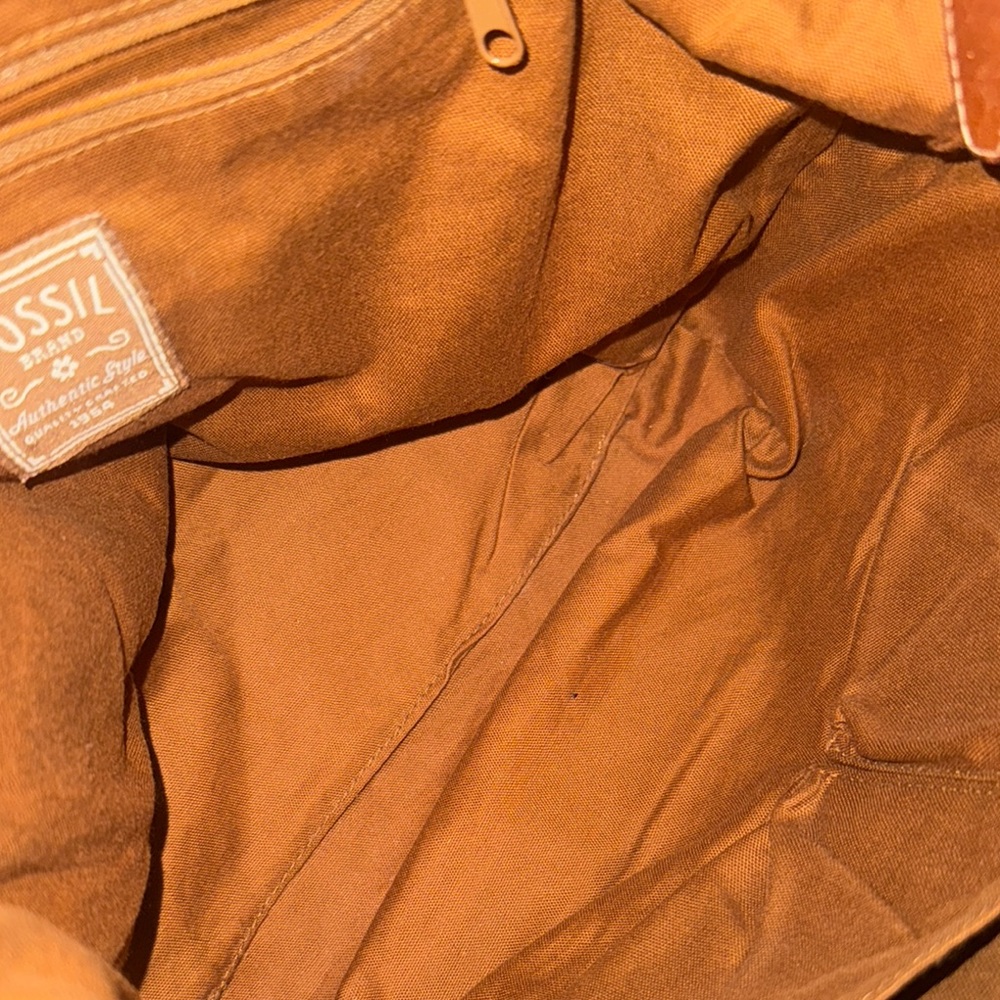 Fossil Brown Corduroy Shoulder Bag With Leather Strap EUC - Picture 4 of 9